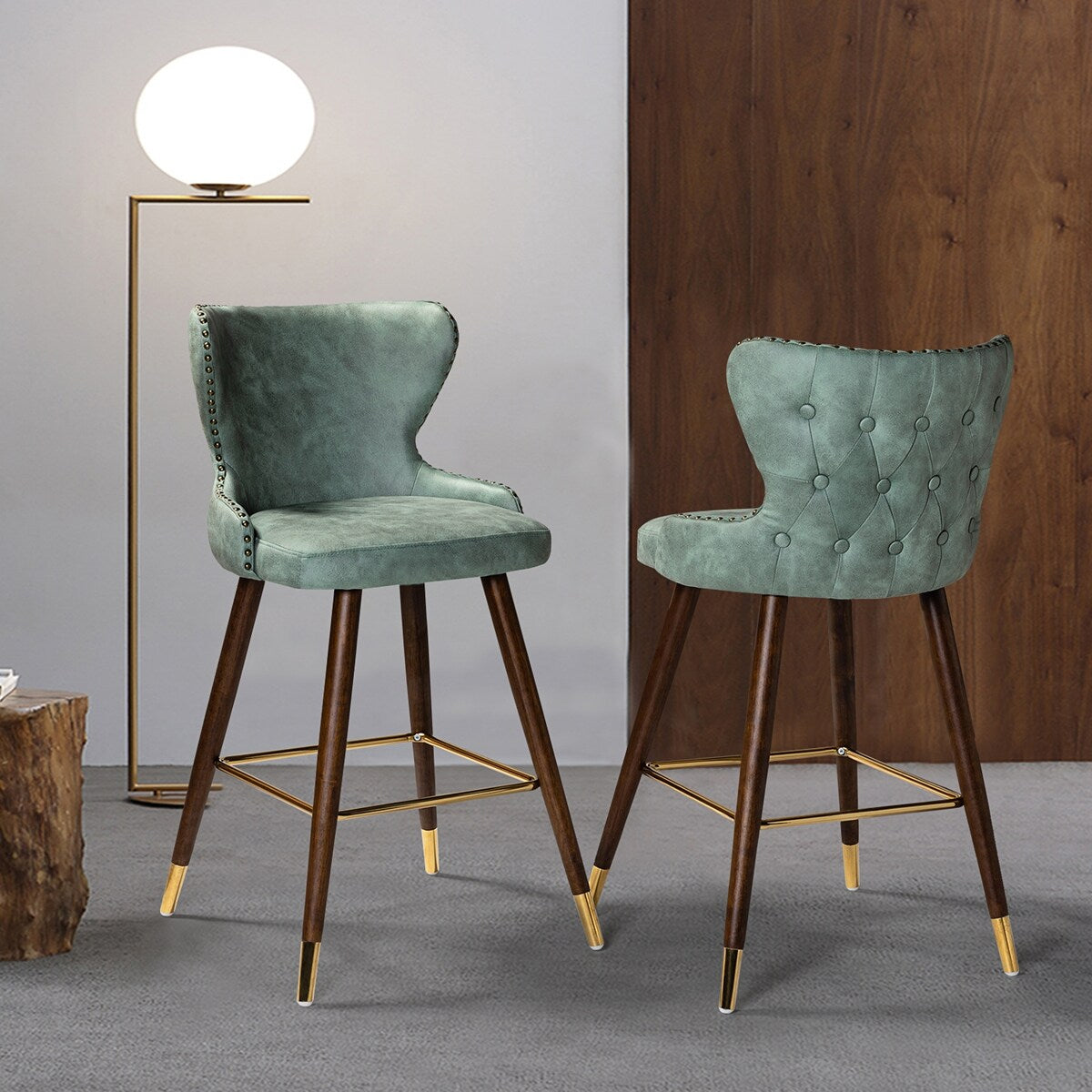 Hepburn Wingback Nailhead Trim Bar Stool Set of 2 by HULALA HOME