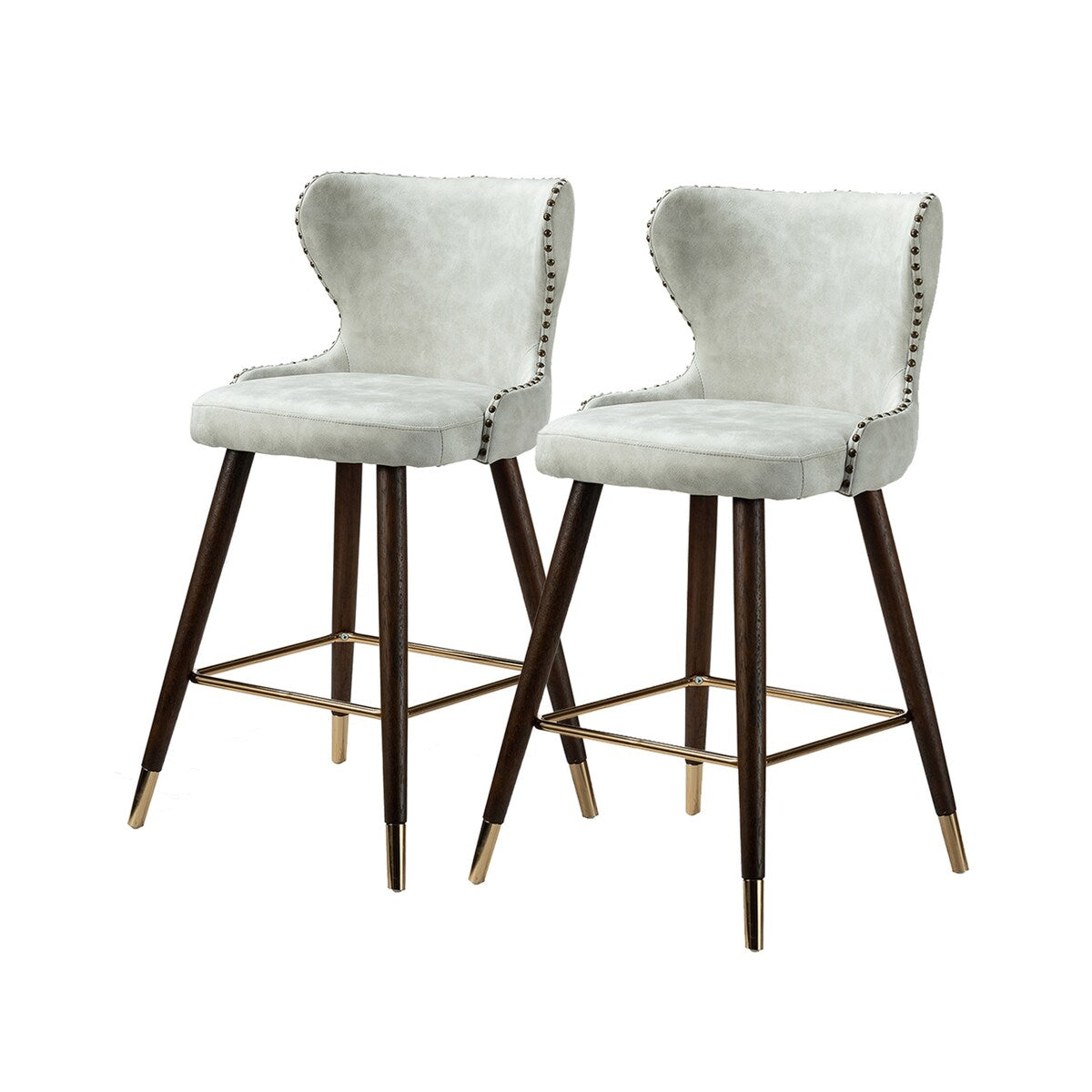 Hepburn Wingback Nailhead Trim Bar Stool Set of 2 by HULALA HOME