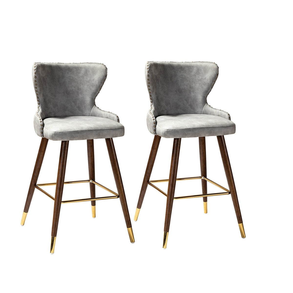 Hepburn Wingback Nailhead Trim Bar Stool Set of 2 by HULALA HOME