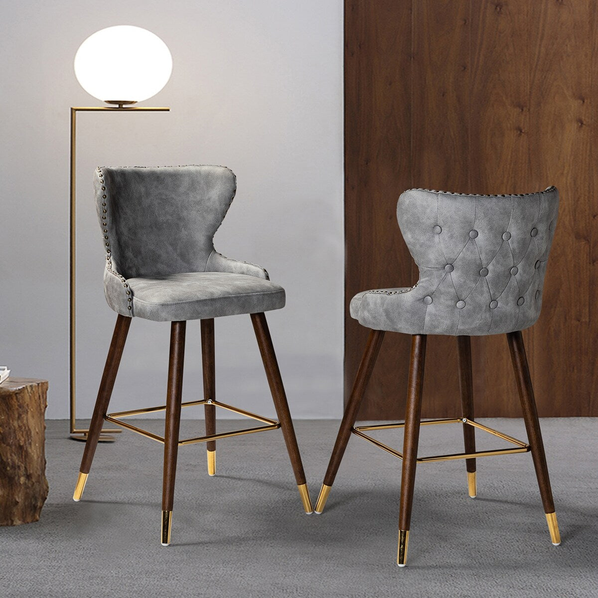 Hepburn Wingback Nailhead Trim Bar Stool Set of 2 by HULALA HOME