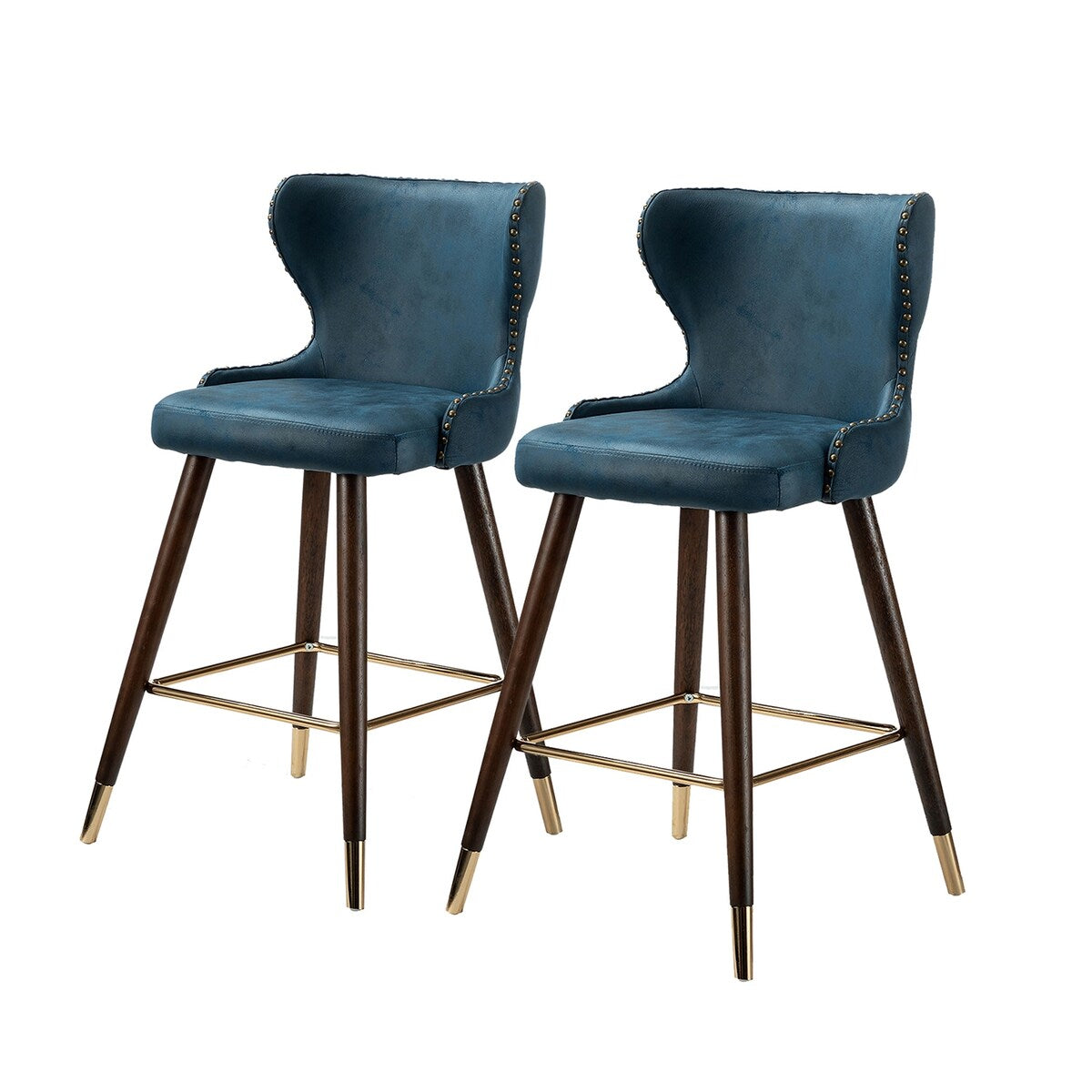 Hepburn Wingback Nailhead Trim Bar Stool Set of 2 by HULALA HOME
