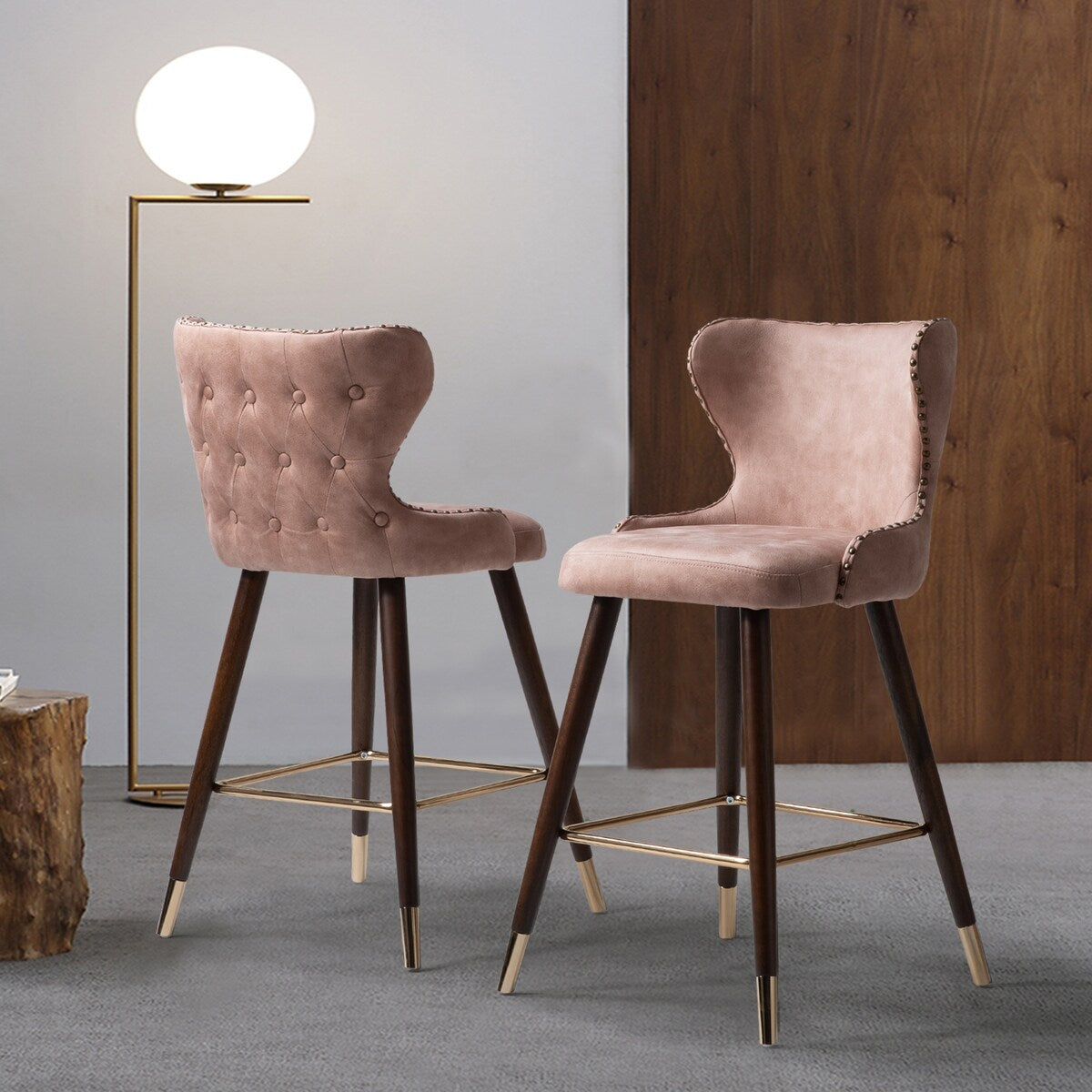 Hepburn Wingback Nailhead Trim Bar Stool Set of 2 by HULALA HOME