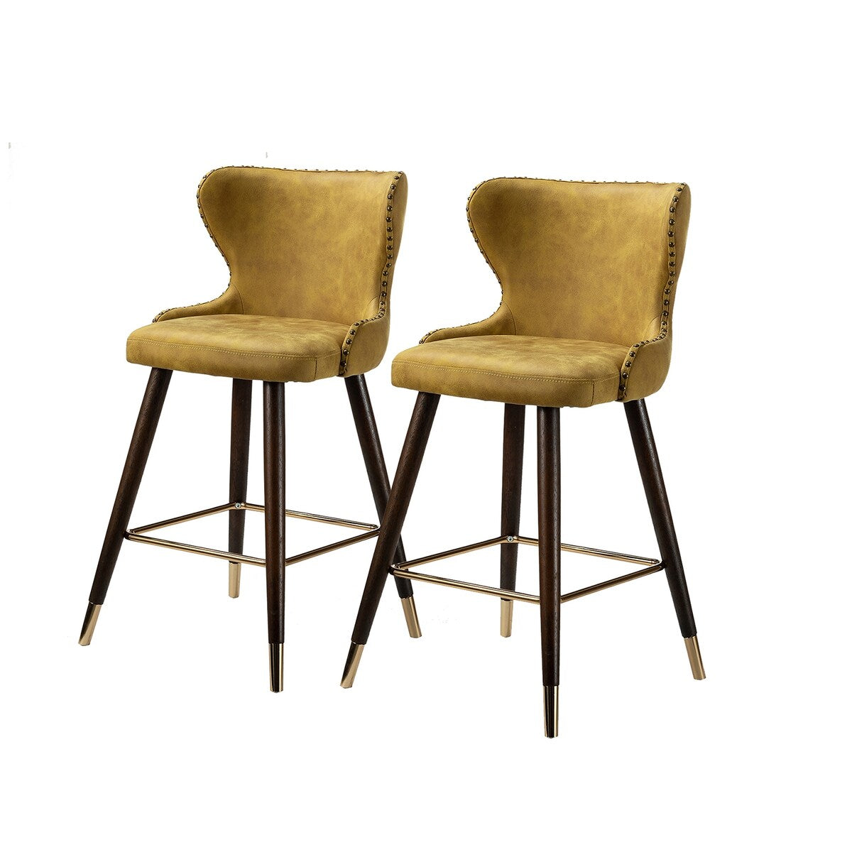 Hepburn Wingback Nailhead Trim Bar Stool Set of 2 by HULALA HOME
