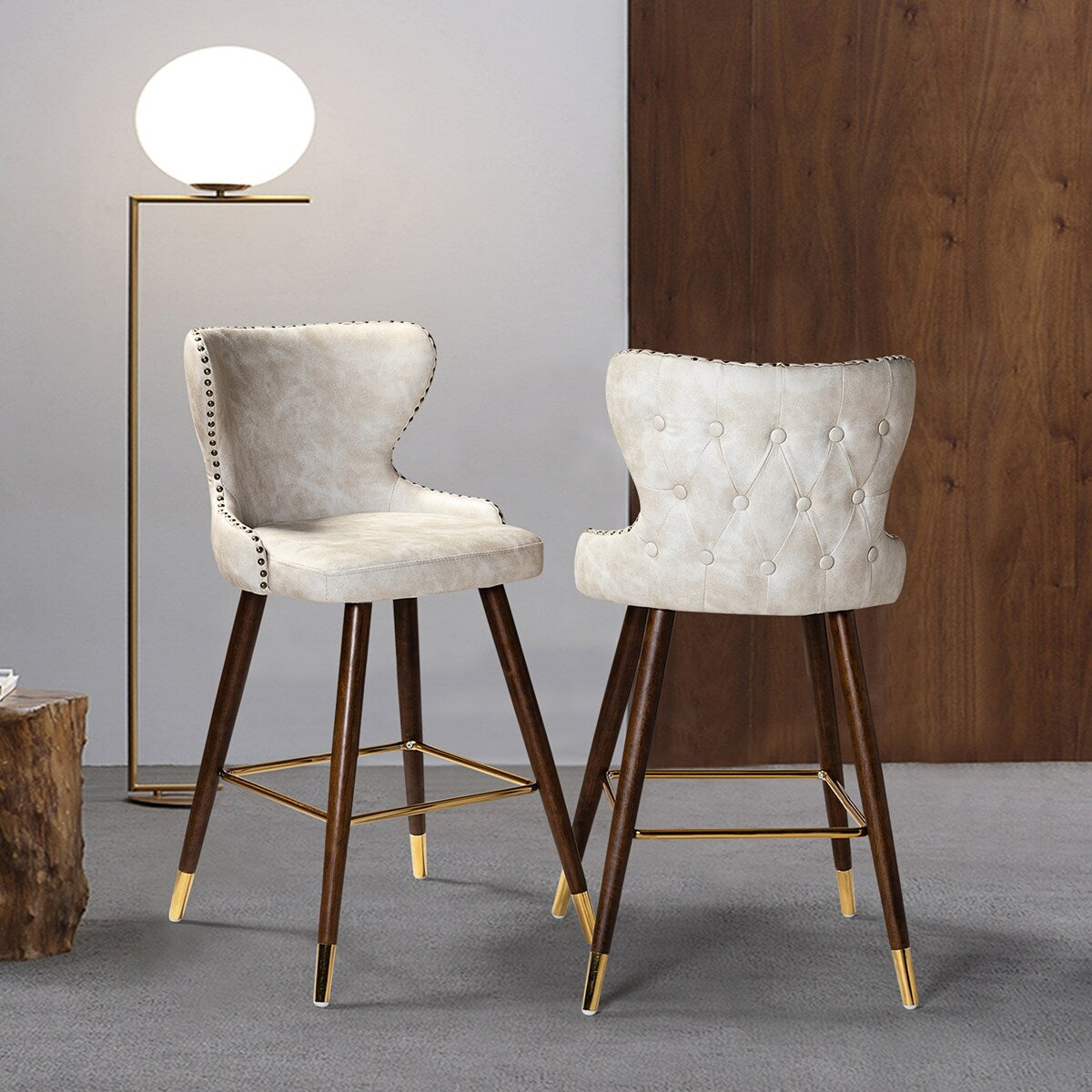 Hepburn Wingback Nailhead Trim Bar Stool Set of 2 by HULALA HOME