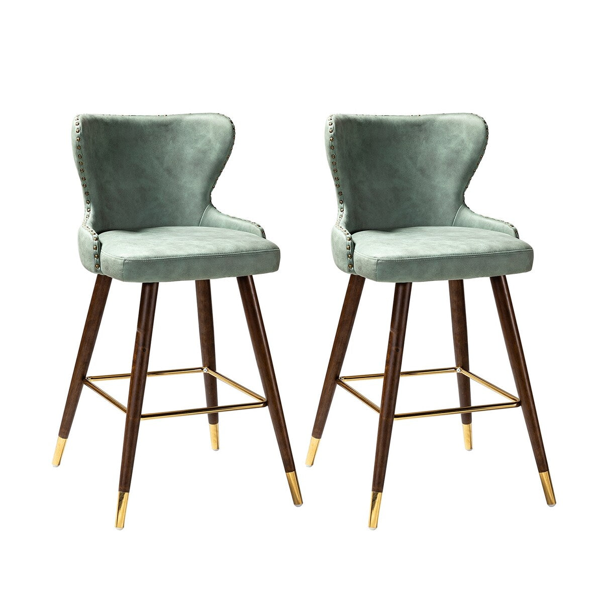 Hepburn Wingback Nailhead Trim Bar Stool Set of 2 by HULALA HOME