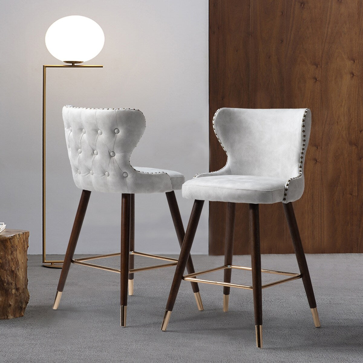 Hepburn Wingback Nailhead Trim Bar Stool Set of 2 by HULALA HOME