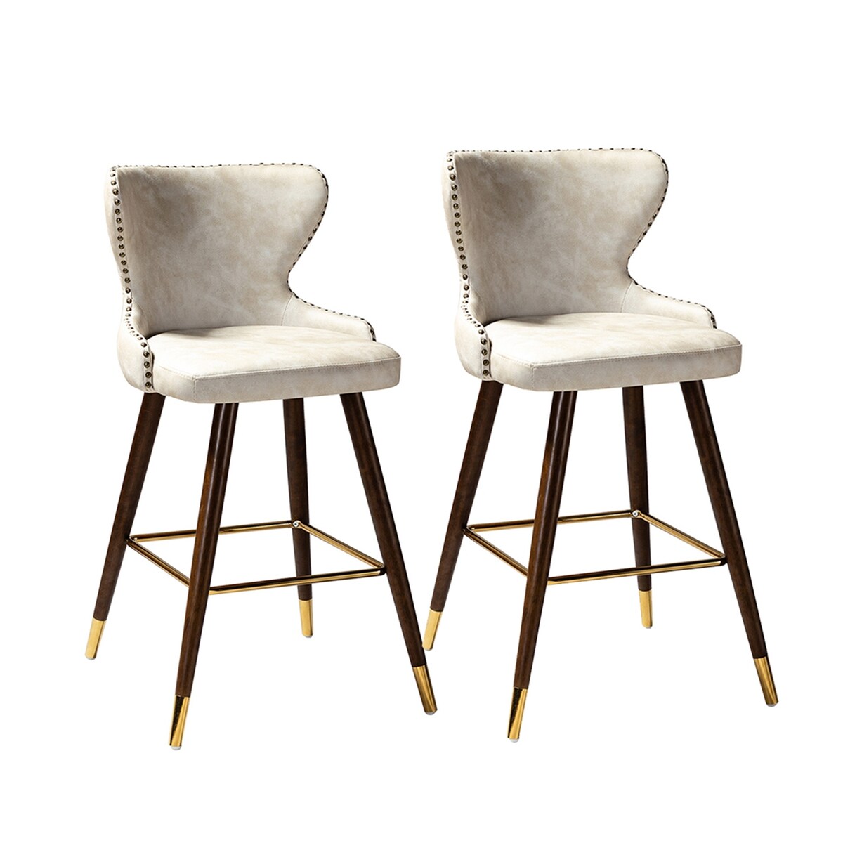 Hepburn Wingback Nailhead Trim Bar Stool Set of 2 by HULALA HOME