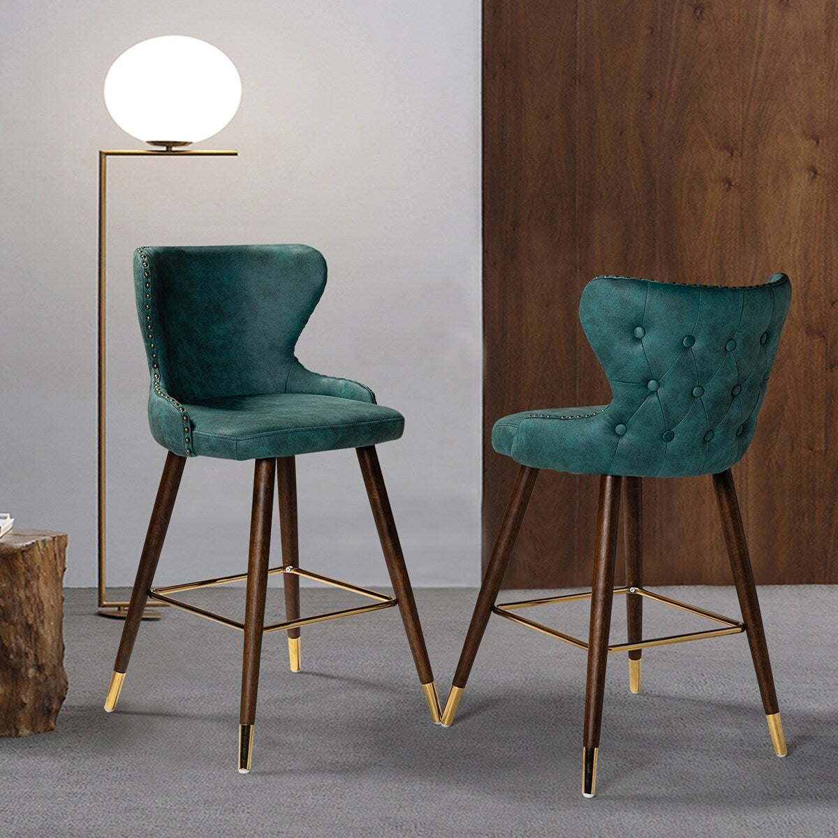 Hepburn Wingback Nailhead Trim Bar Stool Set of 2 by HULALA HOME