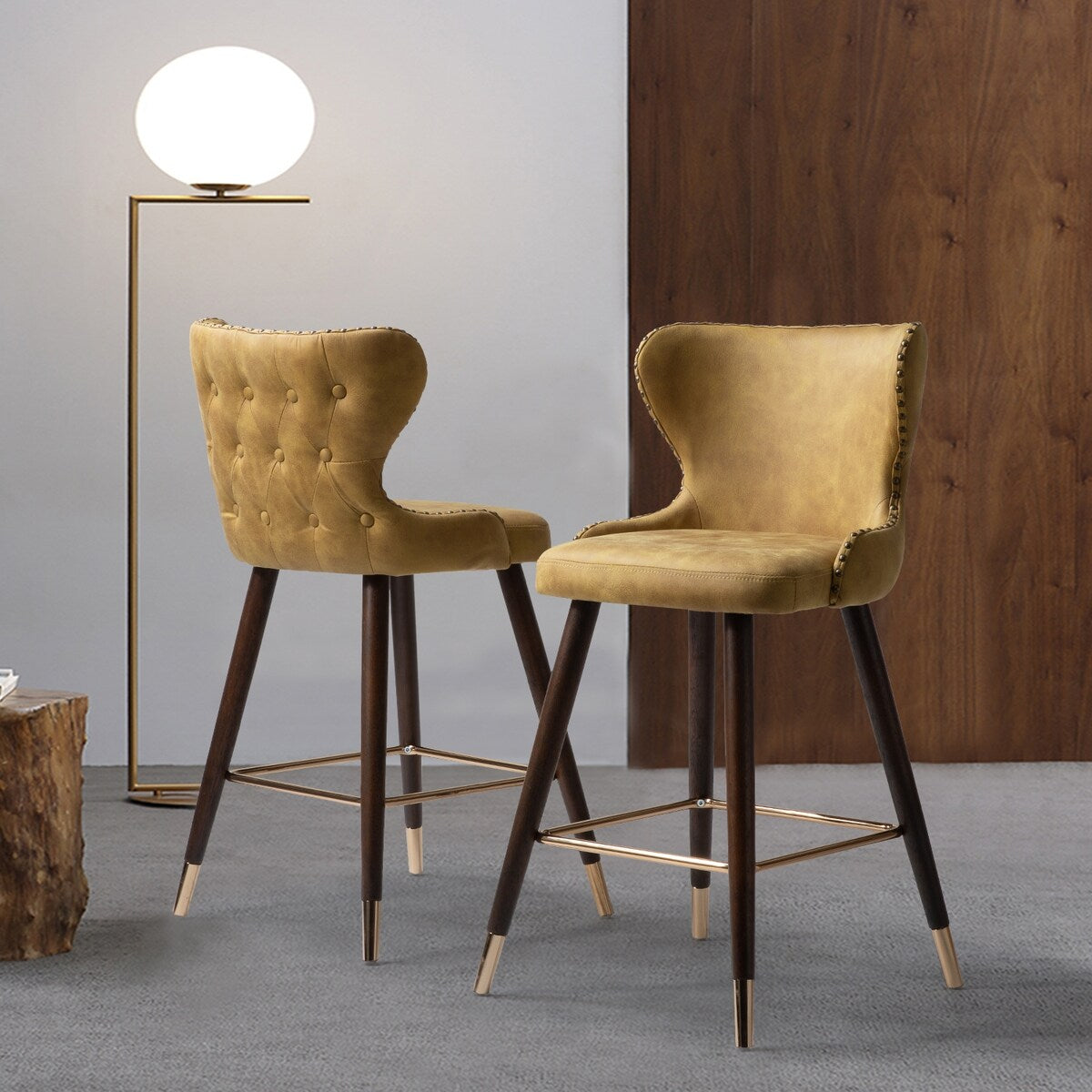 Hepburn Wingback Nailhead Trim Bar Stool Set of 2 by HULALA HOME