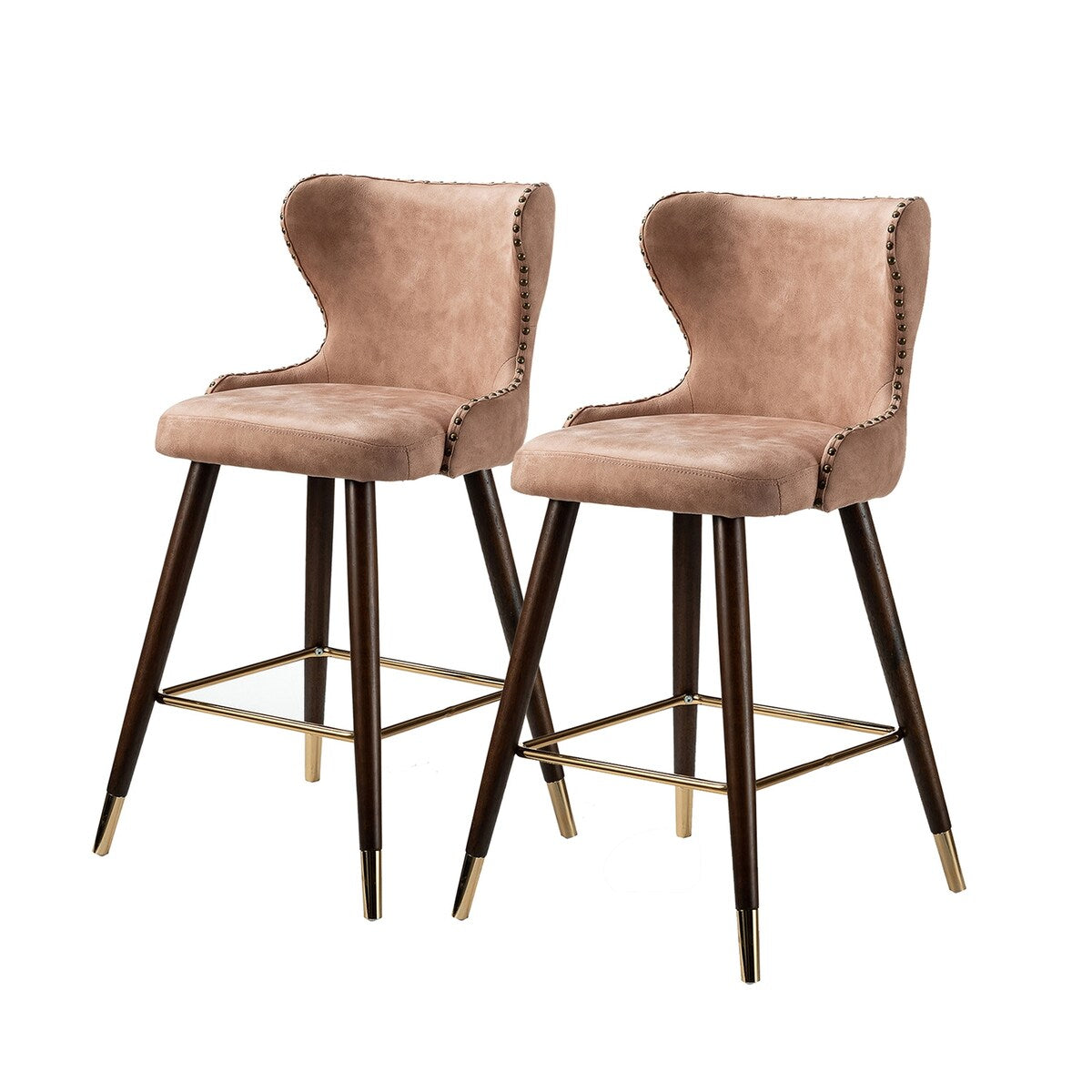 Hepburn Wingback Nailhead Trim Bar Stool Set of 2 by HULALA HOME