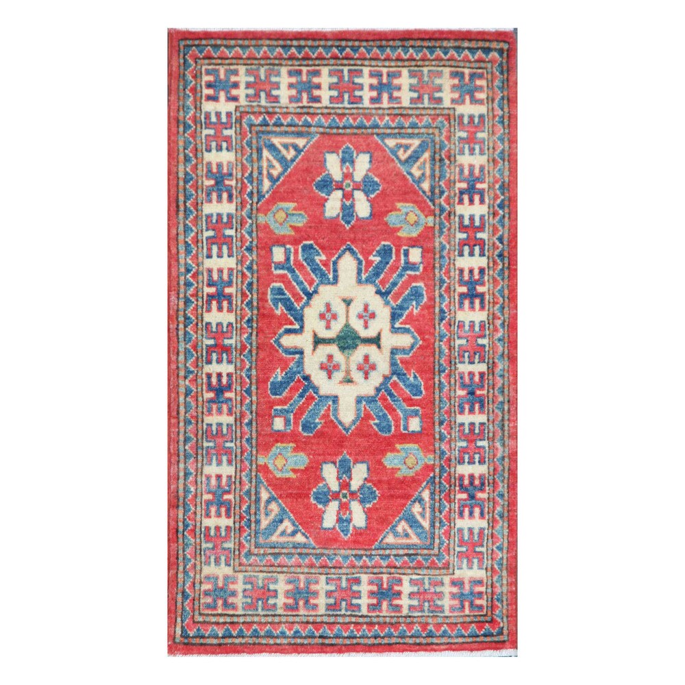 Handmade One-of-a-Kind Vegetable Dye Kazak Wool Rug (Afghanistan) - 1'10 x 3'3
