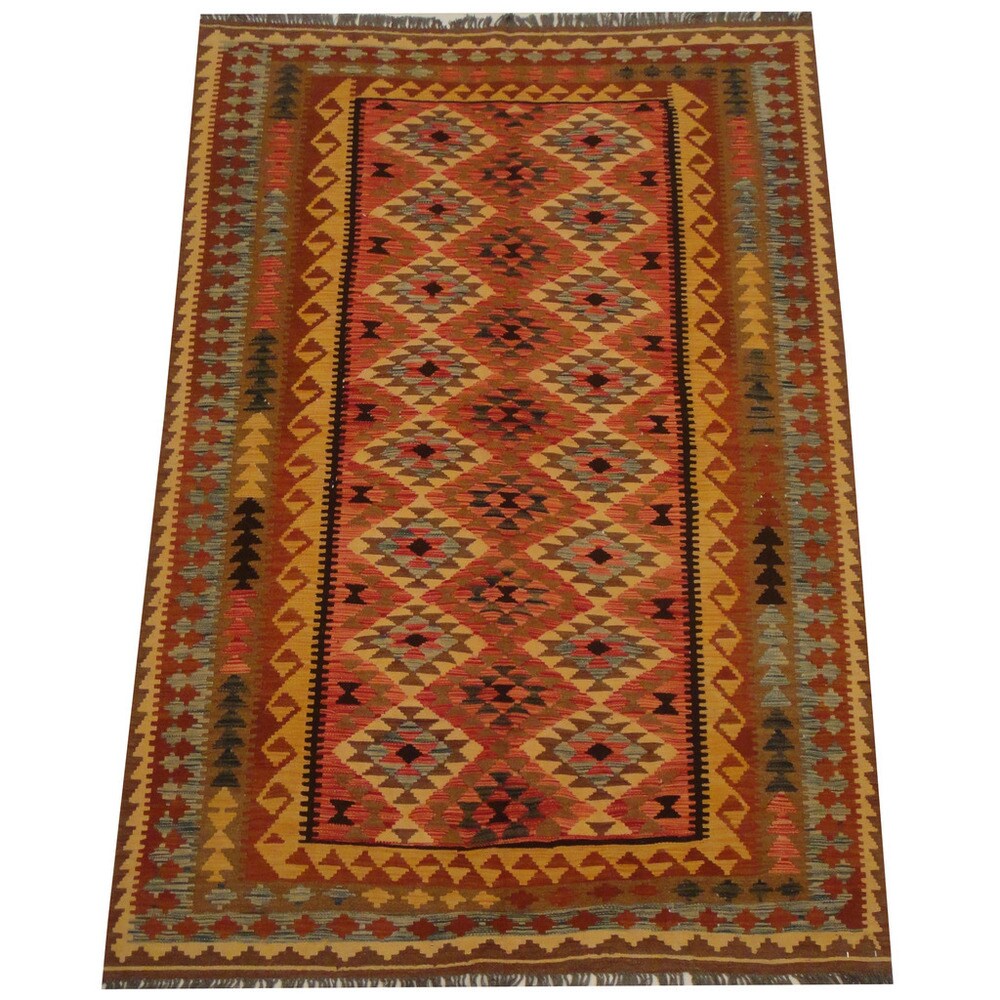 Handmade Herat Oriental Afghan Tribal Wool Kilim (Afghanistan) - 5'5 x 8'1