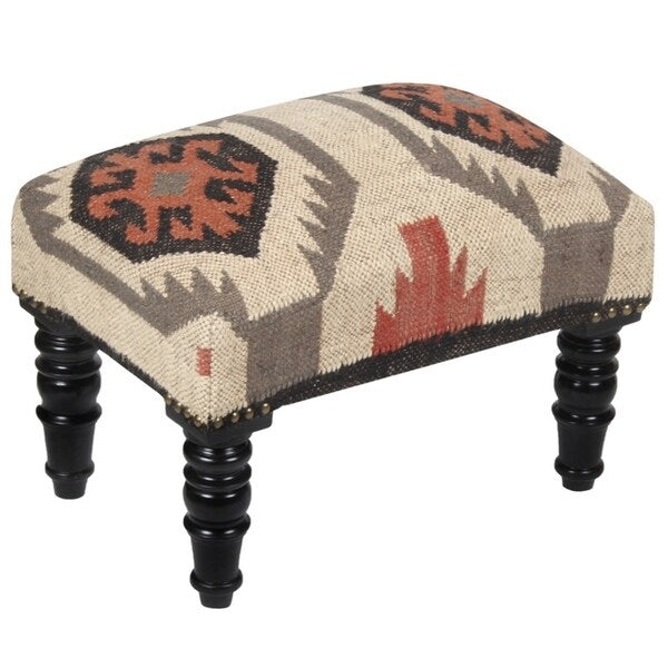 Handmade Indo Kilim Ottoman Footstool (India) - 18" x 12" x 12"