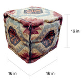 Handmade Kilim Upholstered Ottoman (India) - 16" x 16" x 16"