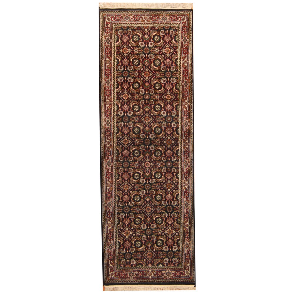 Handmade Herat Oriental Indo Bidjar Navy/ Red Wool Runner (India)