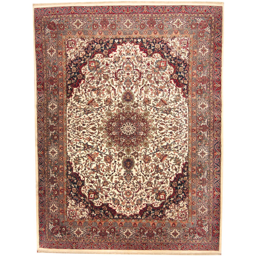 Herat Oriental Indo Hand-knotted Sarouk Ivory/ Gray Wool Rug (9' x 12') - 9' x 12'