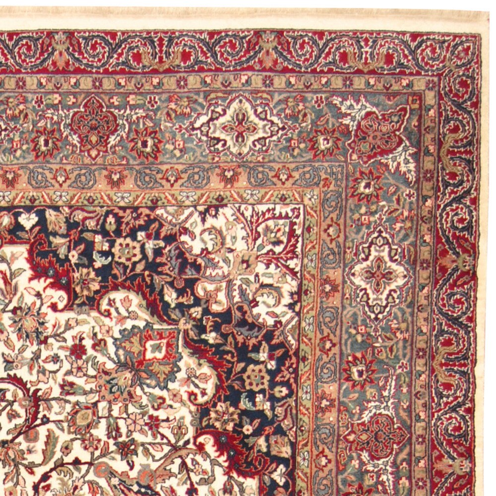Herat Oriental Indo Hand-knotted Sarouk Ivory/ Gray Wool Rug (9' x 12') - 9' x 12'