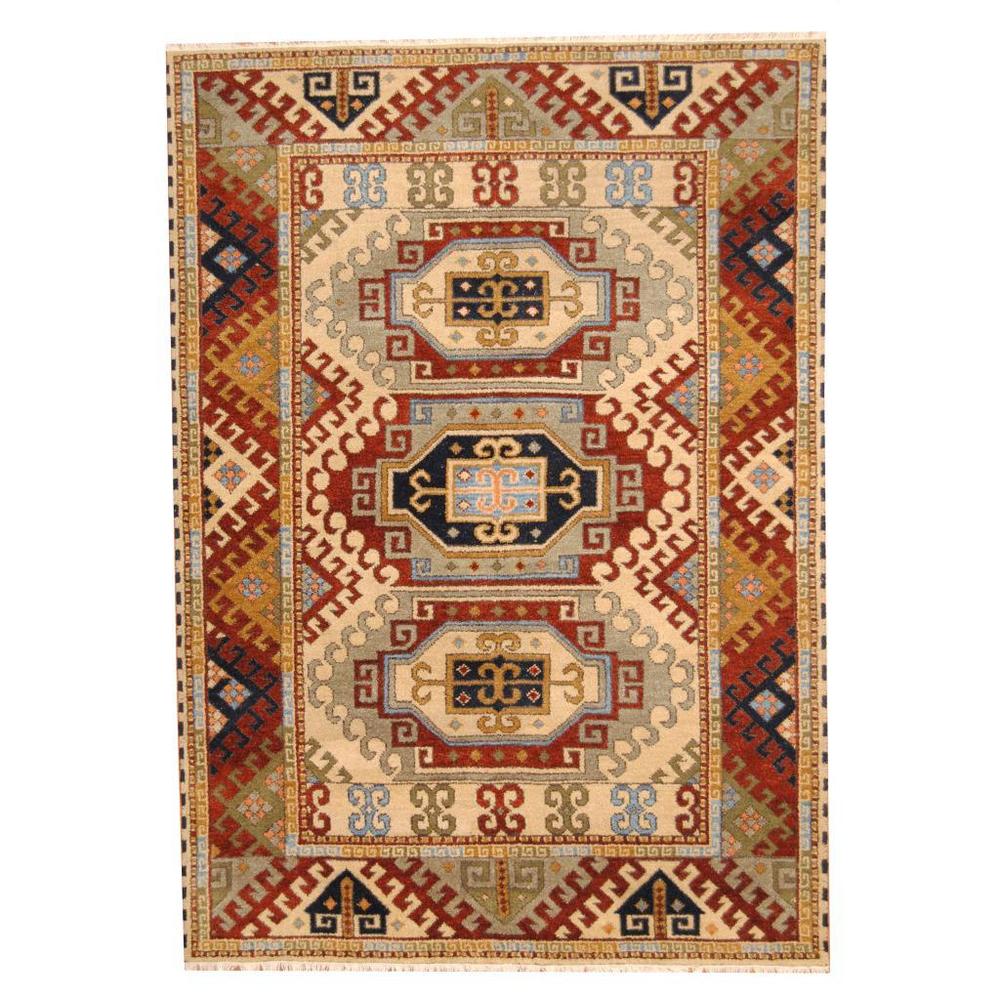 Handmade Herat Oriental Indo Tribal Kazak Wool Rug (India) - 5'7 x 8'