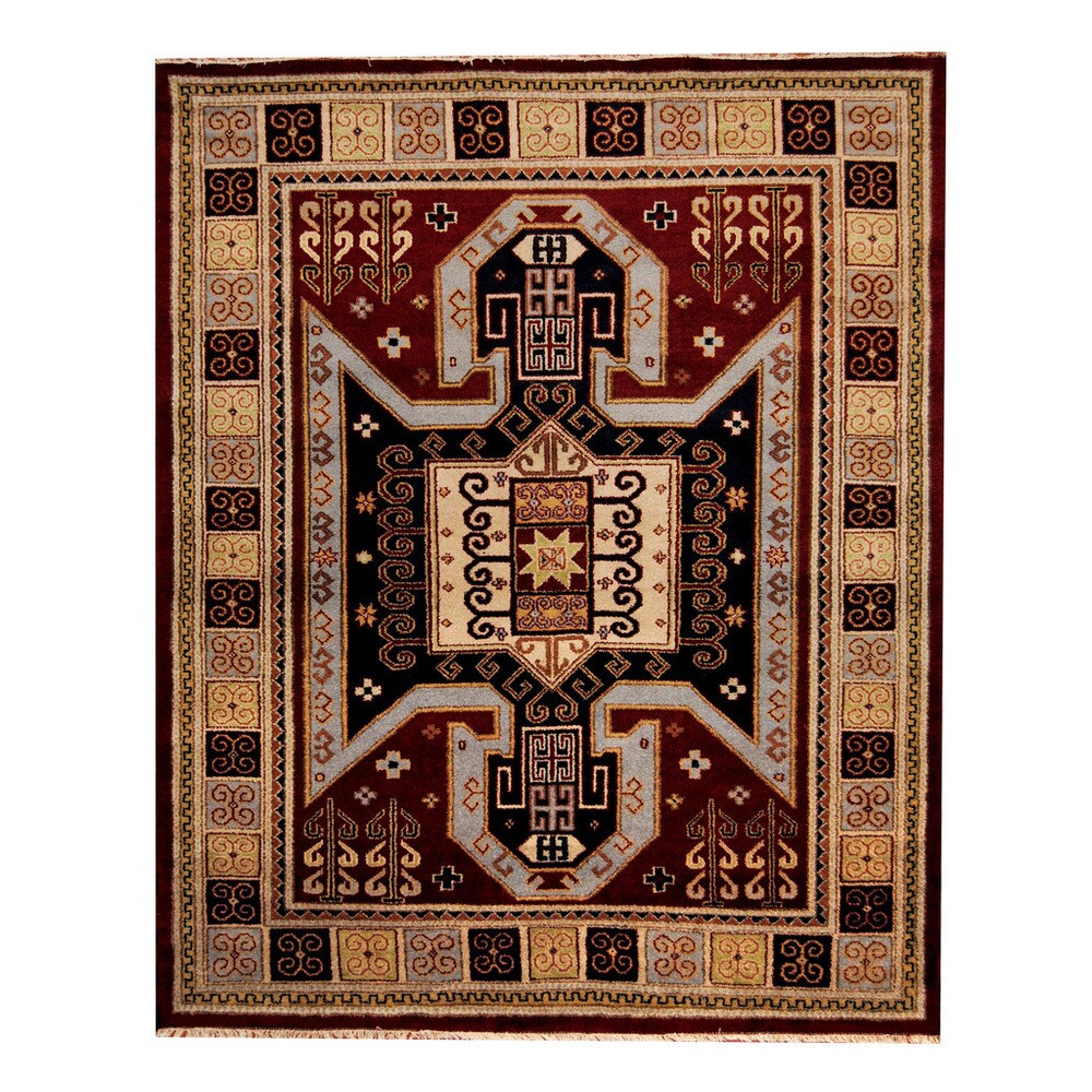 Handmade Herat Oriental Indo Tribal Kazak Wool Rug (India) - 8'1 x 10'