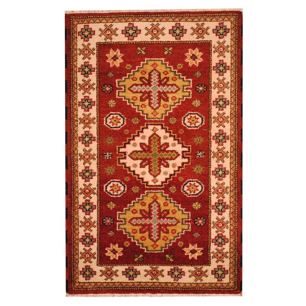 Handmade Herat Oriental Indo Tribal Kazak Wool Rug (India) - 3' x 5'