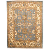 Herat Oriental Indo Hand-knotted Vegetable Dye Oushak Blue/ Ivory Wool Rug (9'1 x 12'1) - 9'1 x 12'1