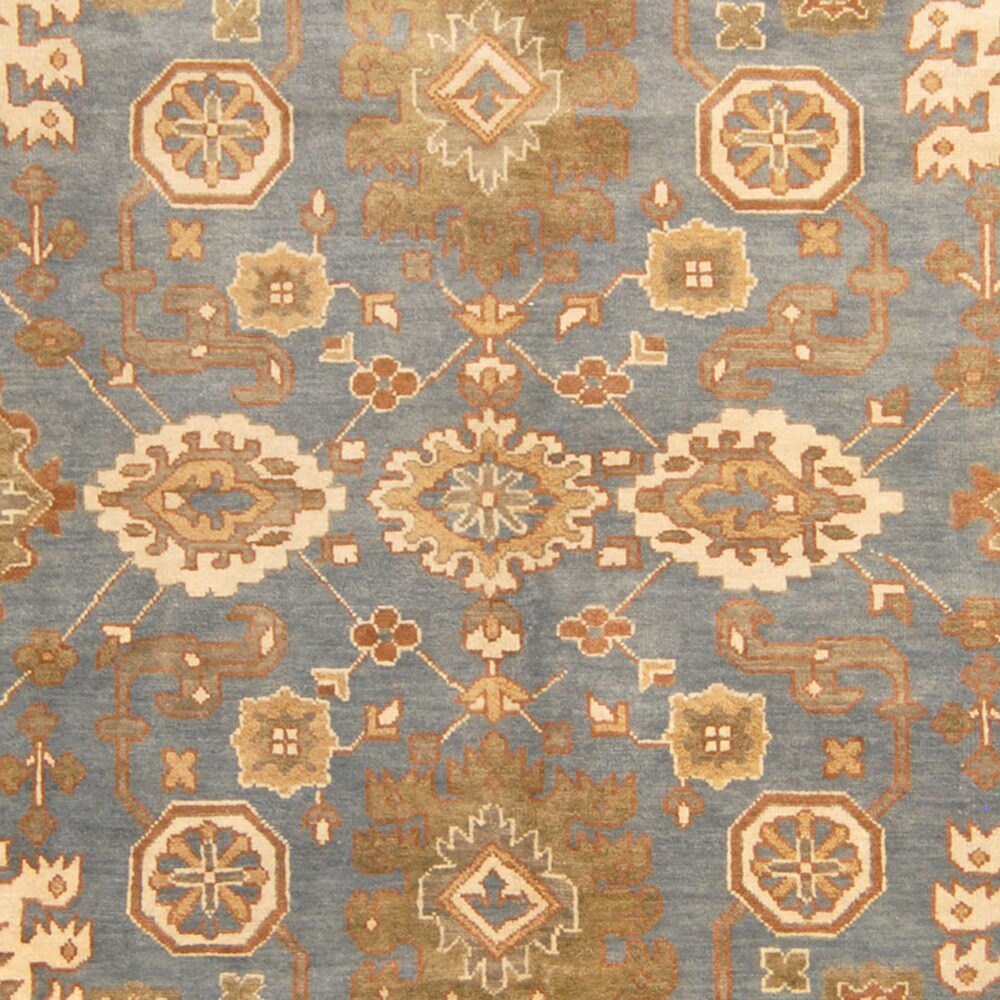 Herat Oriental Indo Hand-knotted Vegetable Dye Oushak Blue/ Ivory Wool Rug (9'1 x 12'1) - 9'1 x 12'1