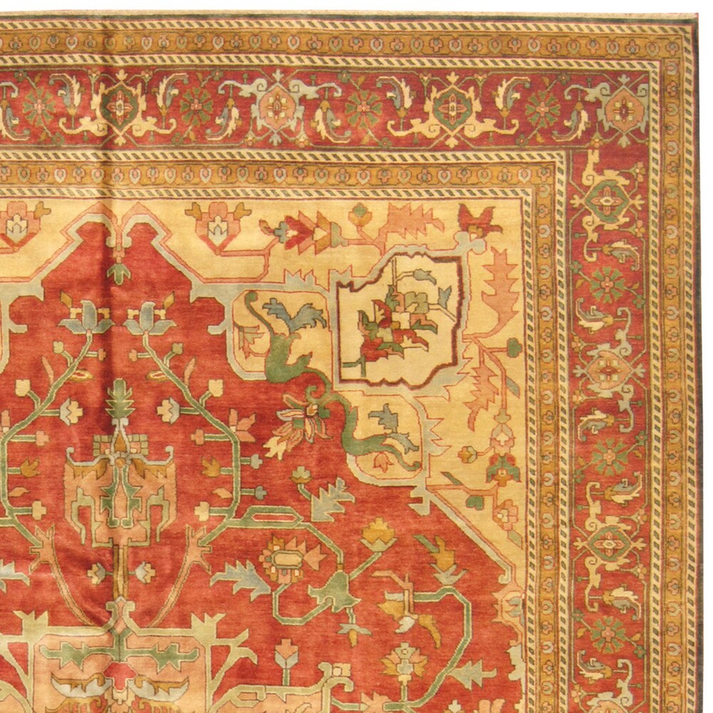 Handmade Herat Oriental Indo Vegetable Dye Serapi Wool Rug (India) - 12' x 18'