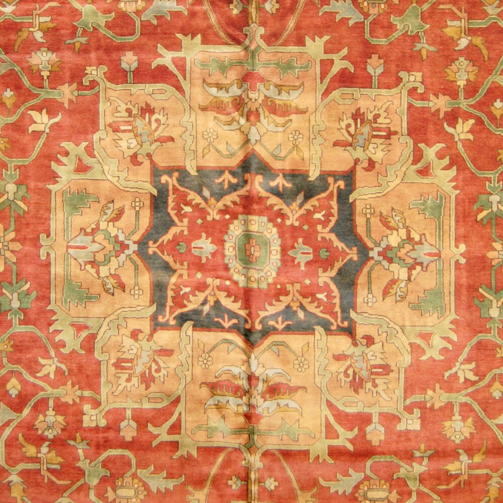 Handmade Herat Oriental Indo Vegetable Dye Serapi Wool Rug (India) - 12' x 18'