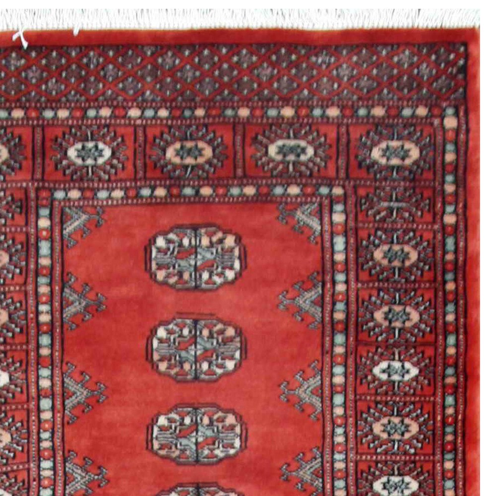 HERAT ORIENTAL Pakistani Hand-knotted Tribal Bokhara Red/ Gray Wool Rug (2'7 x 10'1) - 2'7 x 10'1