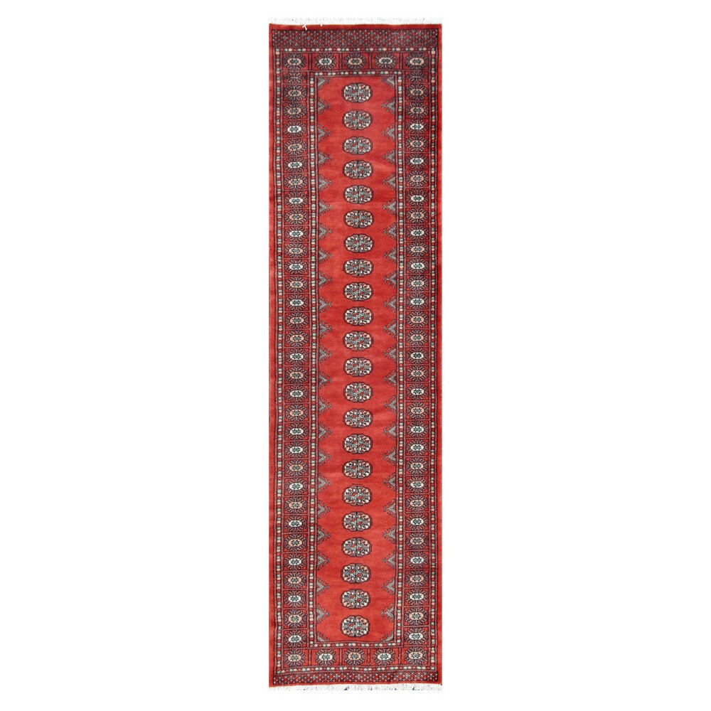 HERAT ORIENTAL Pakistani Hand-knotted Tribal Bokhara Red/ Gray Wool Rug (2'7 x 10'1) - 2'7 x 10'1