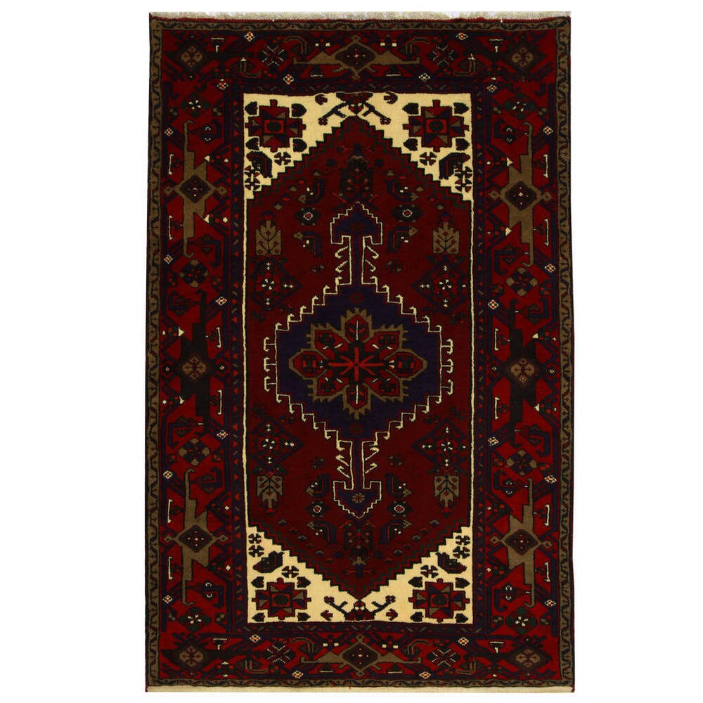 HERAT ORIENTAL Persian Hand-knotted Tribal Geometric Hamadan Wool Rug - 4'1 x 6'3