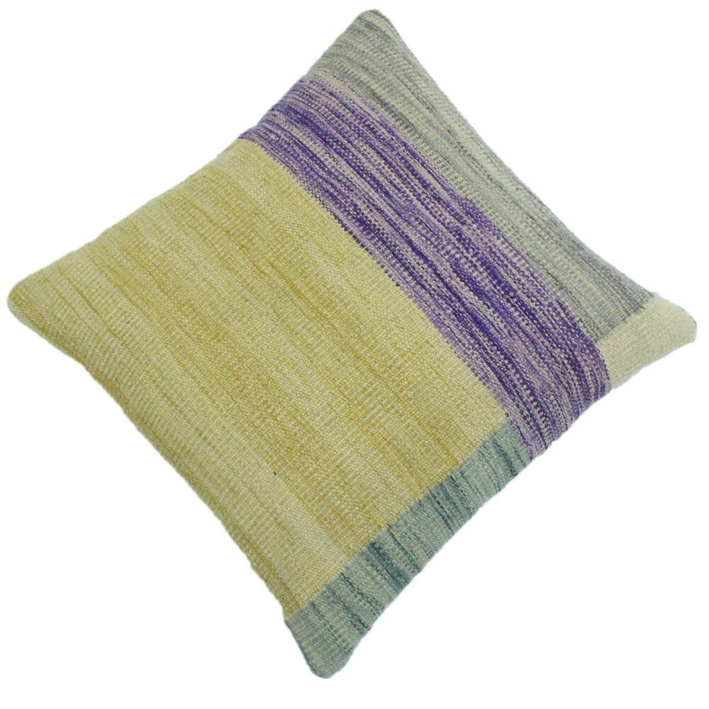 Heredia Gold/Purple Hand-Woven Kilim Throw Pillow -18"x18"