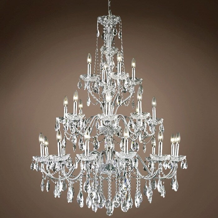 Heritage 24 Light 36" Chrome Chandelier w/ Clear Asfour Crystal & Led Bulb - 49.00