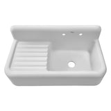 Heritage Front Apron Single Bowl Fireclay Sink with Integral Drainboard and High Backsplash