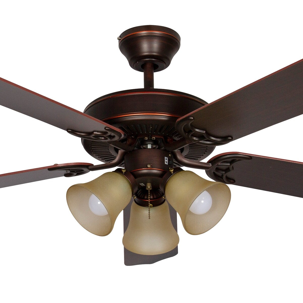 Heritage Home Bronze Ceiling Fan with LED Lights, Overhead Fixture with Dual Mount for Flush or Downrod Hanging