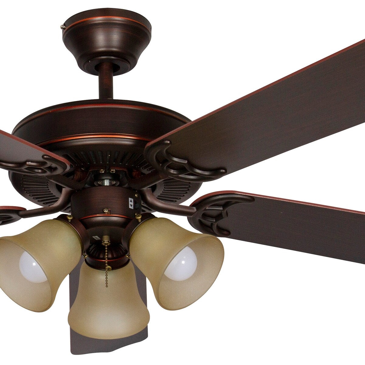 Heritage Home Bronze Ceiling Fan with LED Lights, Overhead Fixture with Dual Mount for Flush or Downrod Hanging