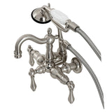 Kingston Brass Heritage Three-Handle 2-Hole Wall Mount Clawfoot Tub Faucet with Hand Shower