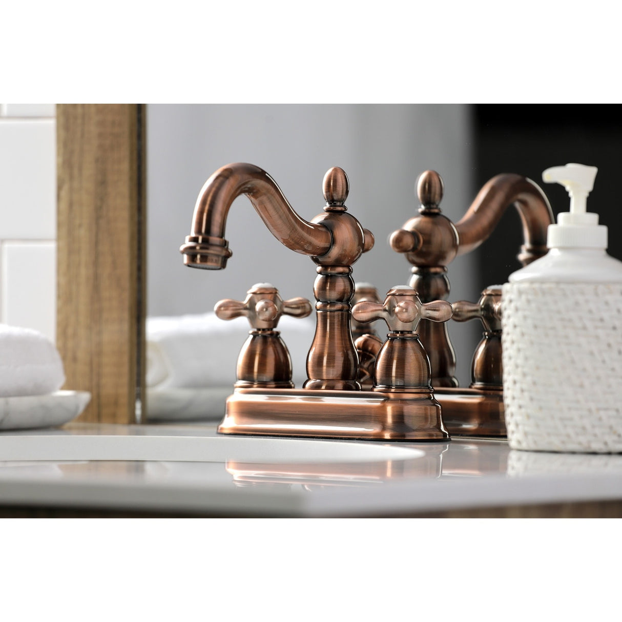 Kingston Brass Heritage Two-Handle 3-Hole Deck Mount 4 in. Centerset Bathroom Faucet