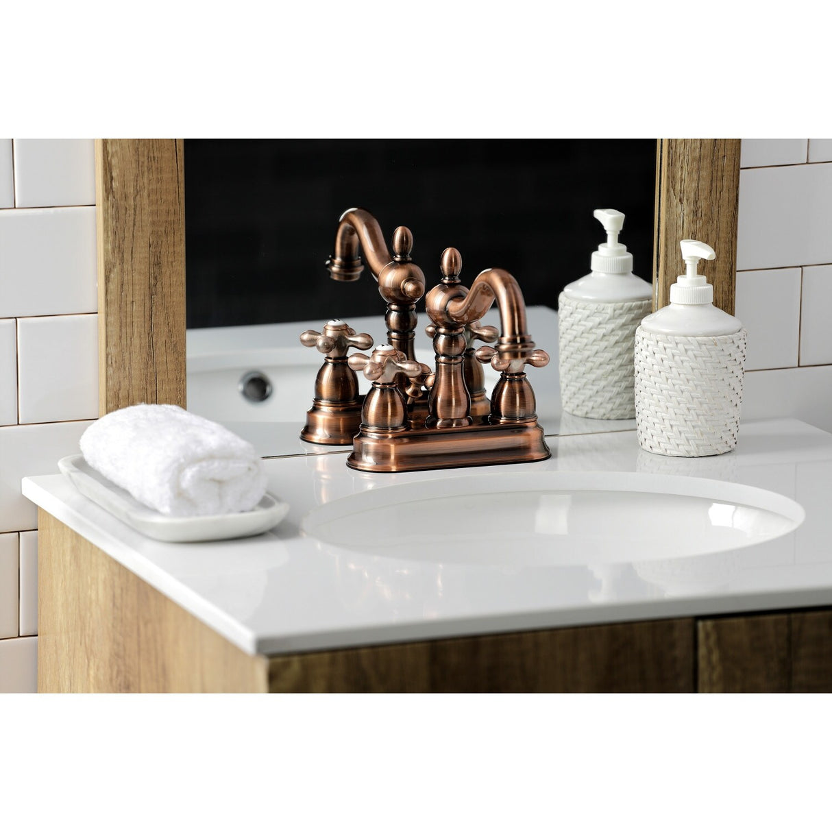 Kingston Brass Heritage Two-Handle 3-Hole Deck Mount 4 in. Centerset Bathroom Faucet