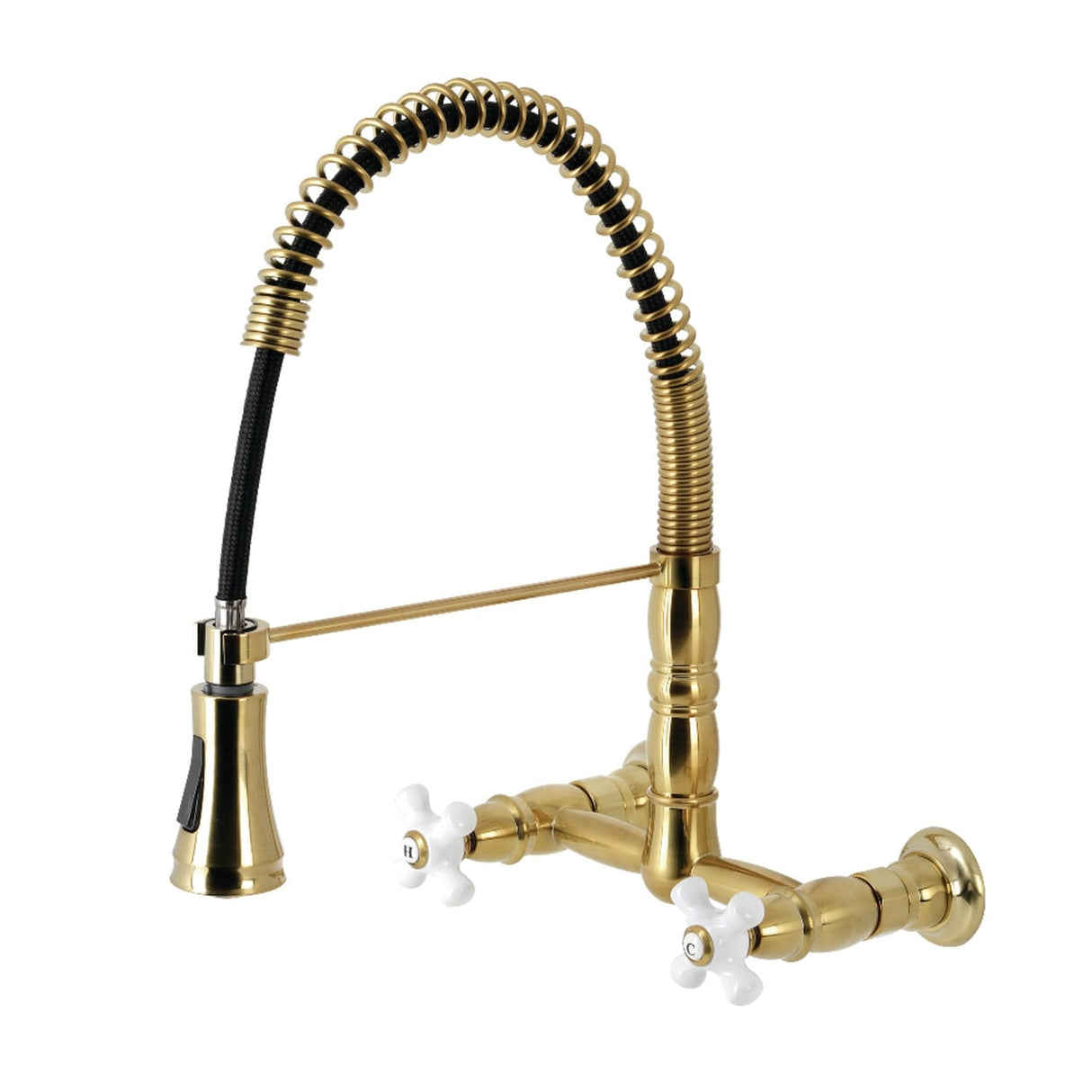 Kingston Brass Heritage Two-Handle Wall-Mount Pull-Down Sprayer Kitchen Faucet