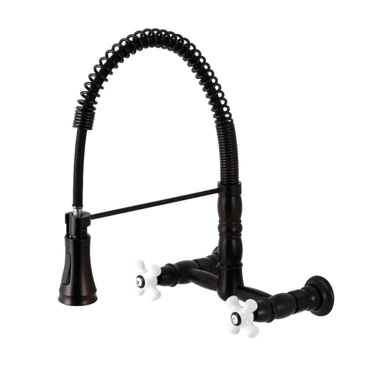 Kingston Brass Heritage Two-Handle Wall-Mount Pull-Down Sprayer Kitchen Faucet