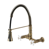 Kingston Brass Heritage Two-Handle Wall-Mount Pull-Down Sprayer Kitchen Faucet