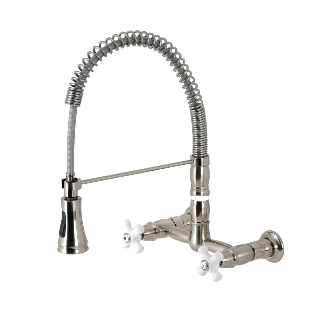Kingston Brass Heritage Two-Handle Wall-Mount Pull-Down Sprayer Kitchen Faucet