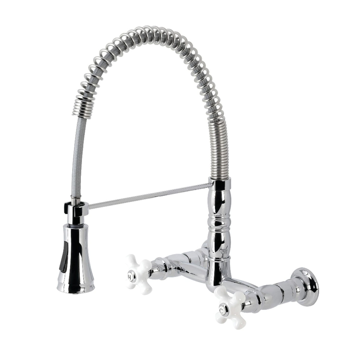 Kingston Brass Heritage Two-Handle Wall-Mount Pull-Down Sprayer Kitchen Faucet