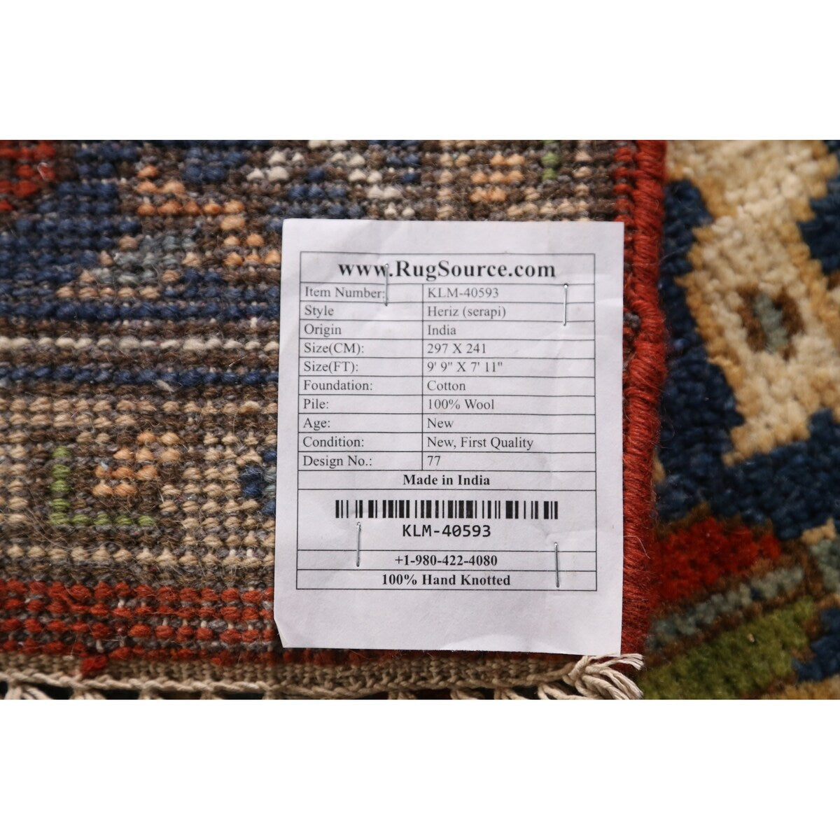 Heriz Serapi Indian Area Rug Hand-Knotted Traditional Wool Carpet - 7'11" x 9'9"