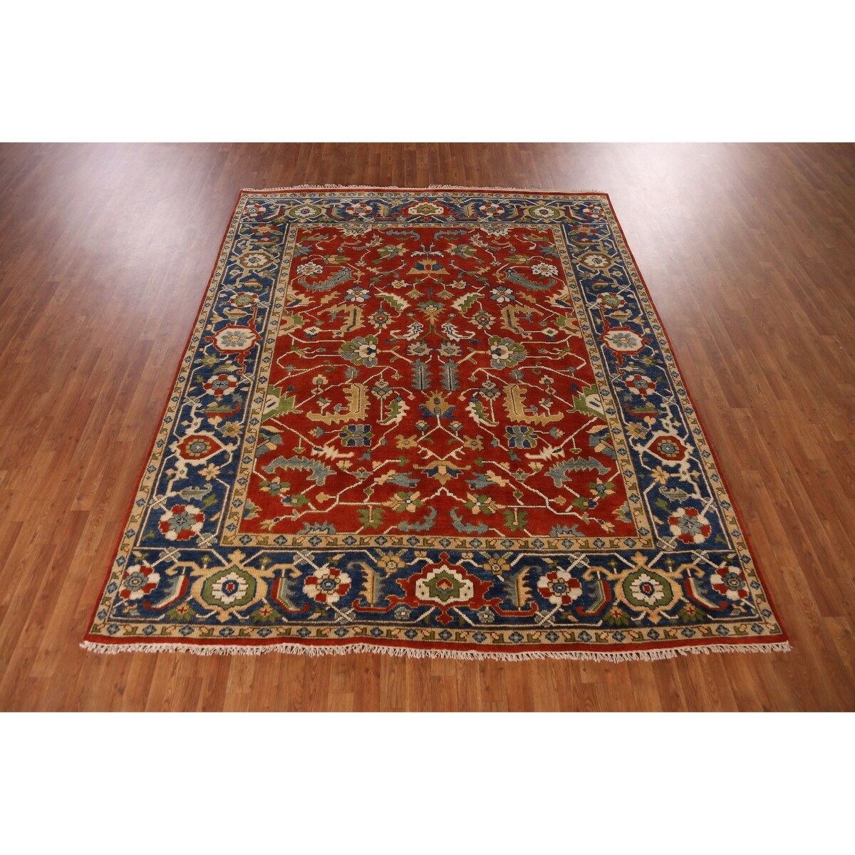 Heriz Serapi Indian Area Rug Hand-Knotted Traditional Wool Carpet - 7'11" x 9'9"