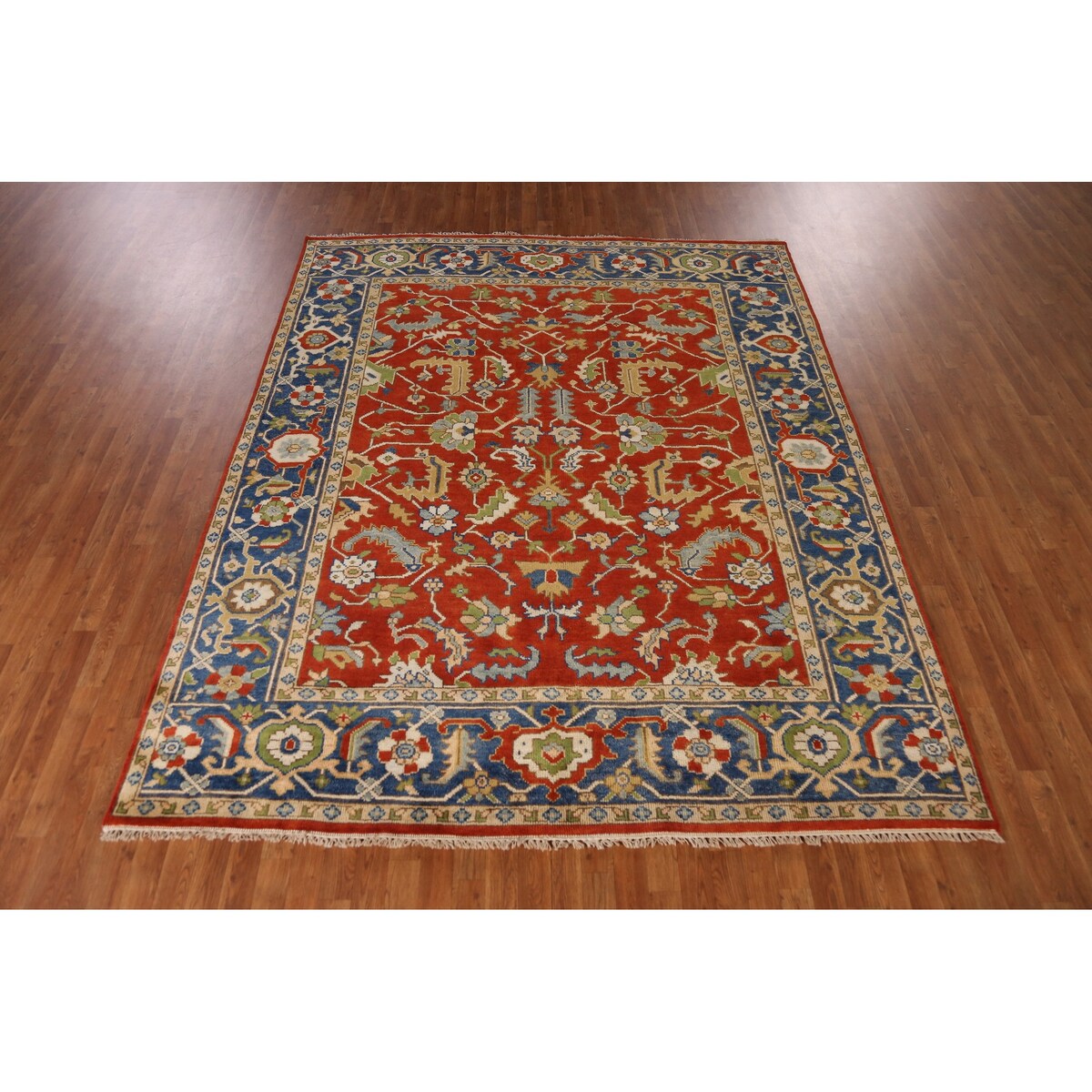 Heriz Serapi Indian Area Rug Hand-Knotted Traditional Wool Carpet - 7'11" x 9'9"