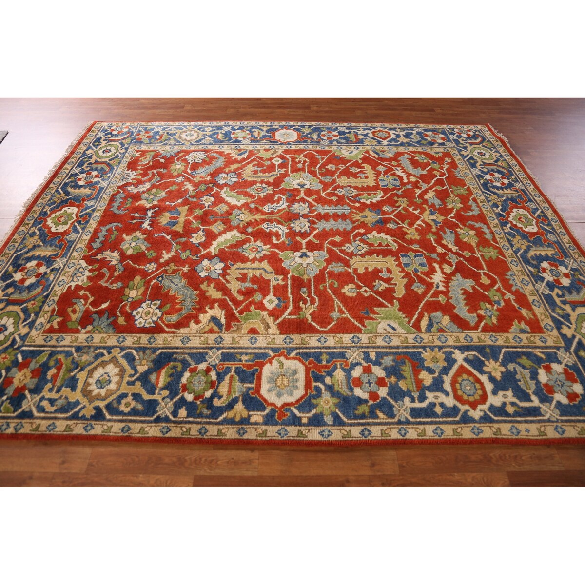 Heriz Serapi Indian Area Rug Hand-Knotted Traditional Wool Carpet - 7'11" x 9'9"
