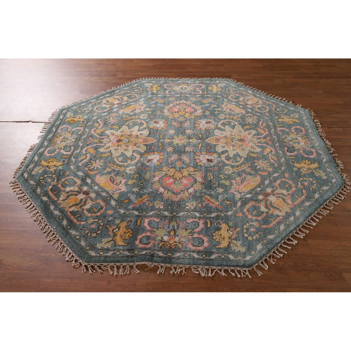 Heriz Serapi Octagon Rug Hand-Knotted Wool Carpet - 6'0"x 6'10"