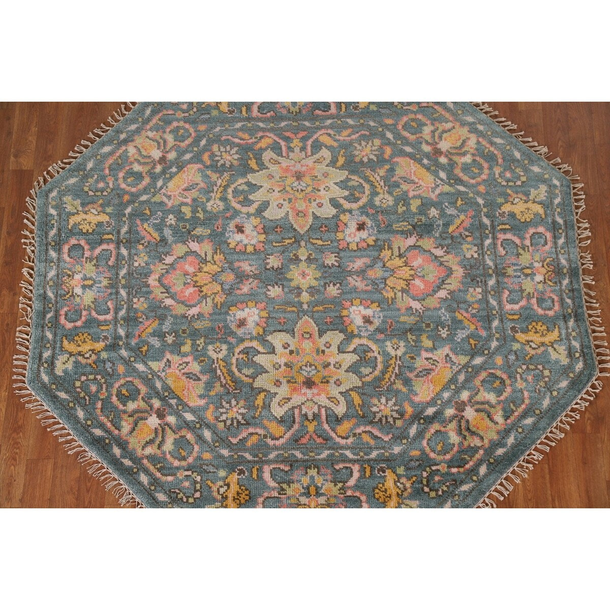 Heriz Serapi Octagon Rug Hand-Knotted Wool Carpet - 6'0"x 6'10"